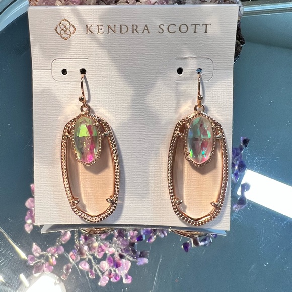 NWT Kendra Scott RARE & Retired Emmy Earrings Clear Peach & Dichroic in ROSE GLD - Picture 3 of 17